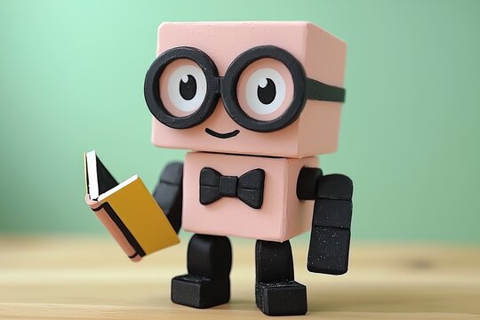 Cute Robot Toy Holding a Book
