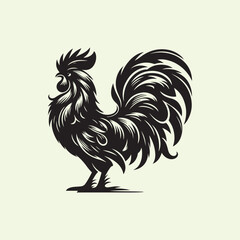 Black Rooster Silhouette Vector Illustration with Transparent Background