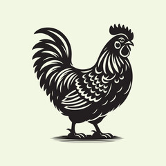 Black Rooster Silhouette Vector Illustration with Transparent Background