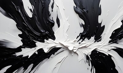 Dynamic Black and White Oil Paint Texture with Bold Brushstrokes and Rich Depth