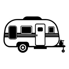 Camping Trailer silhouette. Camper trailer icon. Camping tent silhouette. Vector illustration isolated on white background