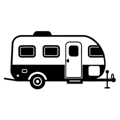 Camping Trailer silhouette. Camper trailer icon. Camping tent silhouette. Vector illustration isolated on white background