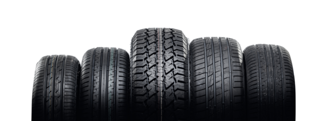 Five set car tire black color on white isolated background banner.