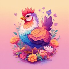 Obraz premium Enchanted Garden: A Surreal Art Collage of hen and Roses