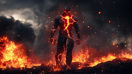 Incandescent Fury - Concept Art of Molten Lava Warrior on Scorched Earth