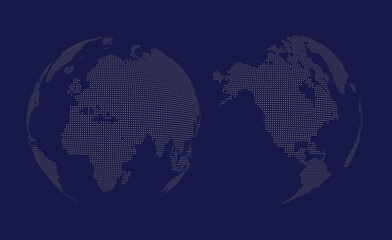 Yellow dotted globel geometirc earth on space blue abackground