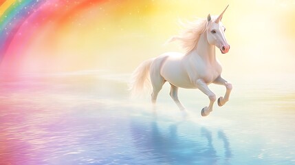 Fototapeta premium Enchanting Rainbow Gallop - Magical Unicorn in Pastel Tones | Cinematic Fantasy Photography with HDR and High Resolution Detail