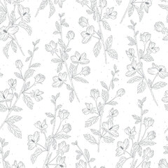 Series of seamless flower pattern motif in rustic floral hand drawing outline line textile fabric wallpaper paper wrap print