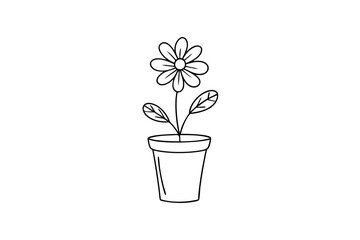 Continuous Single Line Drawing of Potted Flower - Line Art Vector Illustration, SVG & Cricut Files, Clipart for T-Shirts & Crafts