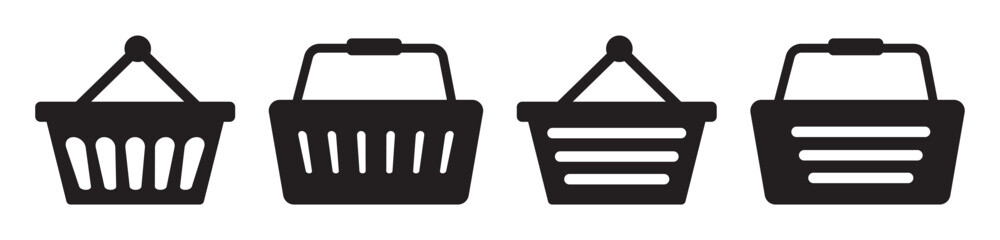 Shopping cart icon. Shopping trolley in outline. Web cart in line. Shop symbol in black. Trolley icon set. Stock vector illustration