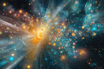 Fototapeta premium Unraveling Cosmic Secrets: A Journey Through the Stunning Visualization of the Quantum World and its Mysteries.