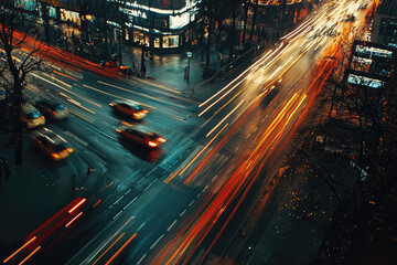 A vibrant time-lapse of the city lights, capturing the electric energy of urban life through flowing traffic and colorful reflections.