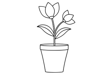 Continuous Single Line Drawing of Potted Flower - Line Art Vector Illustration, SVG & Cricut Files, Clipart for T-Shirts & Crafts