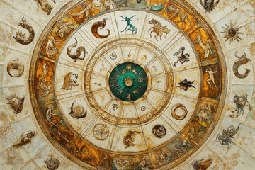 Fototapeta premium Discover the Mystical Zodiac Wheel: A Detailed Look at the Intricacies of Astrological Signs and Celestial Influences