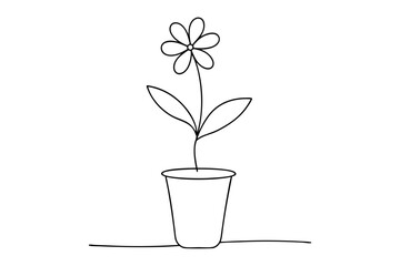 Continuous Single Line Drawing of Potted Flower - Line Art Vector Illustration, SVG & Cricut Files, Clipart for T-Shirts & Crafts