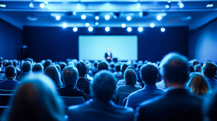 Business conference with audience and presentation on stage