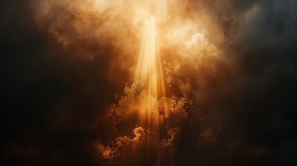Fototapeta premium Golden Light Piercing Through Dark Clouds