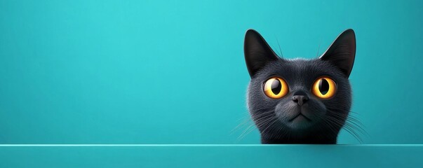 Black cat, glowing eyes, 3D illustration