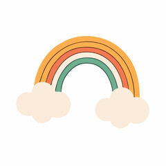 Cartoon boho rainbow with clouds Scandinavian design for wallpaper and home decor Groovy icon (11)