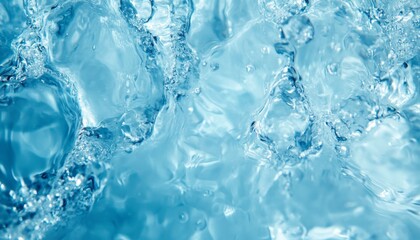 Obraz premium Serene Blue Transparent Water Texture: Abstract Blurred Ripples for Creative Marketing and UI Design. Elegant Minimalist Template with Calm Aquatic Surface, Stylish Gradient, and Copy Space for Graphi