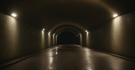 Dark mysterious corridor in old building. Door room perspective in lonely quiet home with walkway...