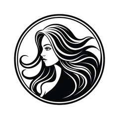 Vector logo of a stylish long hair beauty icon for elegant branding and fashion.