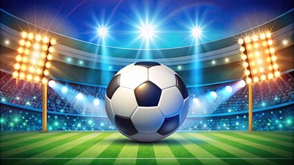 Naklejka premium Colorful illustration of a football ticket with a bold design, featuring a soccer ball and stadium lights, perfect for sports events and tournaments.