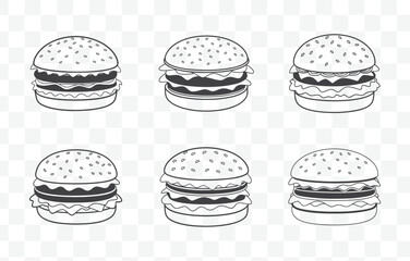 Print Comprehensive Hamburger Line Art Vector Set with Detailed Illustrations and Creative Designs