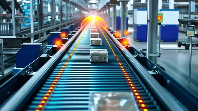 Conveyor belts equipped with sensors and AI algorithms transport raw materials seamlessly through the manufacturing facility, optimizing production processes