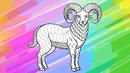 Line Art Ram on a Colorful Abstract Background