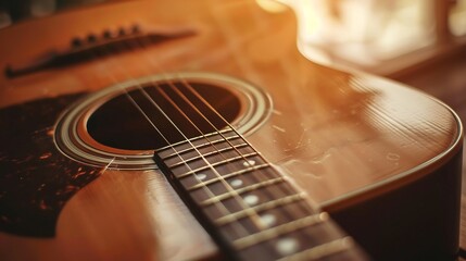 Fototapeta premium Acoustic Guitar Close-Up with Warm Lighting
