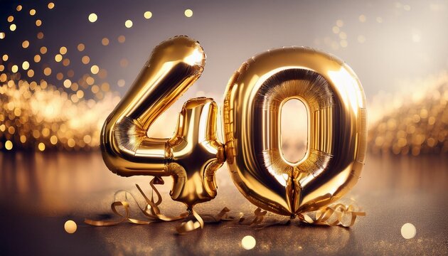 Banner with number 40 golden balloons with copy space
