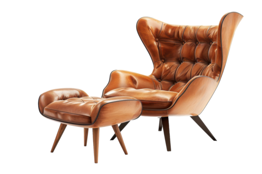 Full and Clear Mid-Century Lounge Chair Isolated On Transparent Background