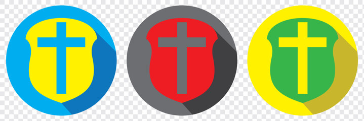 Obraz premium Shield with cross icon. Red shield with white cross. Vector flat icon. Shield with cross outline icon. linear style sign for mobile concept and web design. EPS 10.