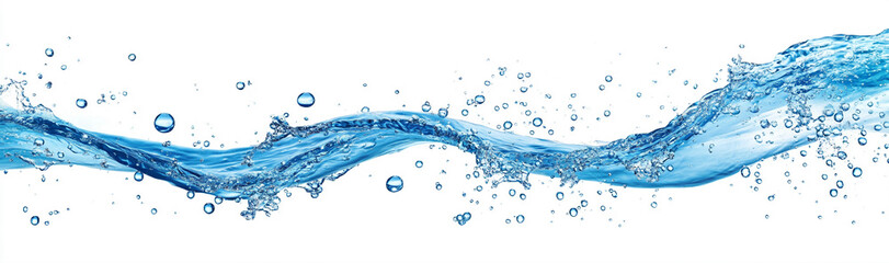 Salpicaduras de agua, ondas de agua azules aisladas sobre un fondo blanco con un trazado de recorte. Salpicaduras de agua en el aire. Con una m&aacute;scara de recorte y sombra para un elemento de dise&ntilde;o.