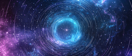 a vector illustration flat color of Imagine a cosmic scene where a wormhole is the central focus galaxy. The wormhole is made up of transparent light circles