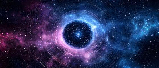 a vector illustration flat color of Imagine a cosmic scene where a wormhole is the central focus galaxy. The wormhole is made up of transparent light circles