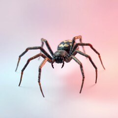 Fototapeta premium Black and Yellow Spider on a Pink and White Background