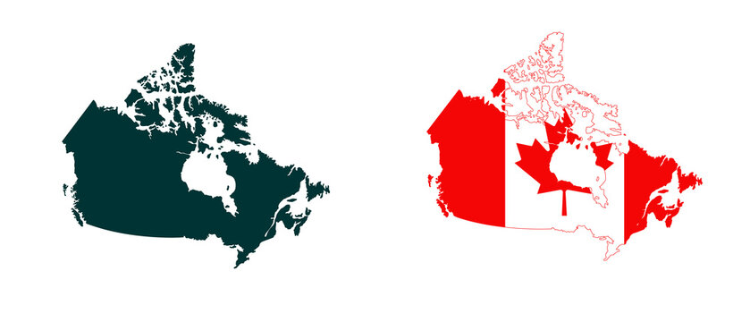 Canada map silhouette and canada flag isolated on canada map isolated on  transparent background.