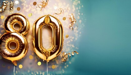 Banner with number 80 golden balloons with copy space