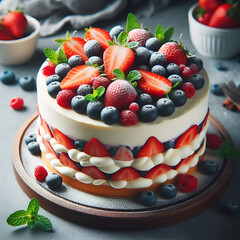 Delicious Chocolate and Vanilla Cake Decorated With Strawberries and Whipped Cream