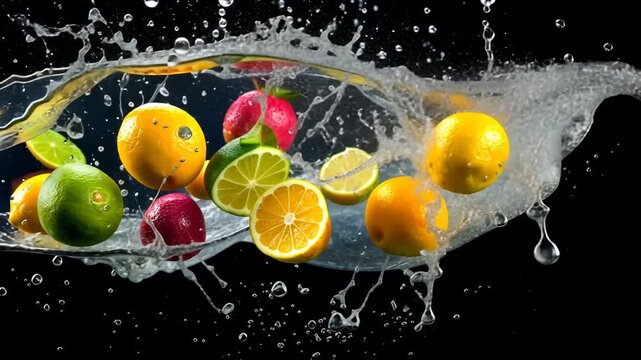 fruit in water splash