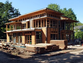 Obraz premium Eco-Friendly Construction of Green Building with Sustainable Materials