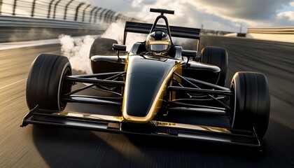 Naklejka premium High-Speed Formula Racing Car on Track with Dynamic Smoke Trail