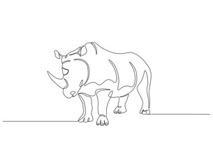 Continuous one line drawing of rhino. One line drawing illustration of horned rhinoceros. World rhino day concept line art. Editable outline