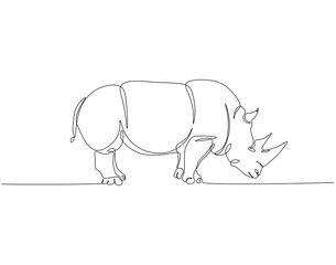 Continuous one line drawing of rhino. One line drawing illustration of horned rhinoceros. World rhino day concept line art. Editable outline