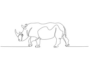 Continuous one line drawing of rhino. One line drawing illustration of horned rhinoceros. World rhino day concept line art. Editable outline