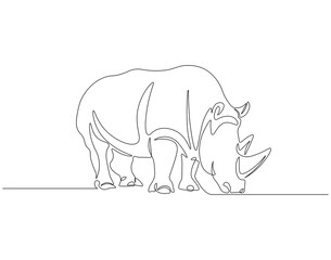 Continuous one line drawing of rhino. One line drawing illustration of horned rhinoceros. World rhino day concept line art. Editable outline