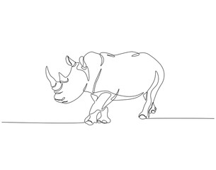 Continuous one line drawing of rhino. One line drawing illustration of horned rhinoceros. World rhino day concept line art. Editable outline