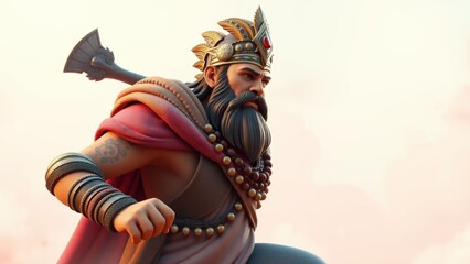 Obraz premium Powerful Warrior King with Axe and Crown